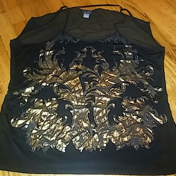 Shiny Black Gold Strappy Sheer Slouch Back - Picture 3 of 3